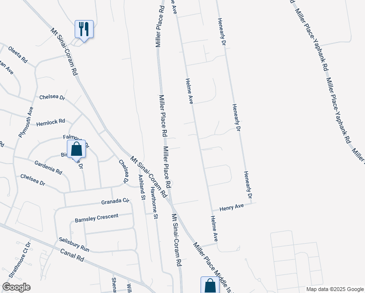 map of restaurants, bars, coffee shops, grocery stores, and more near 455 Miller Place Road in Miller Place