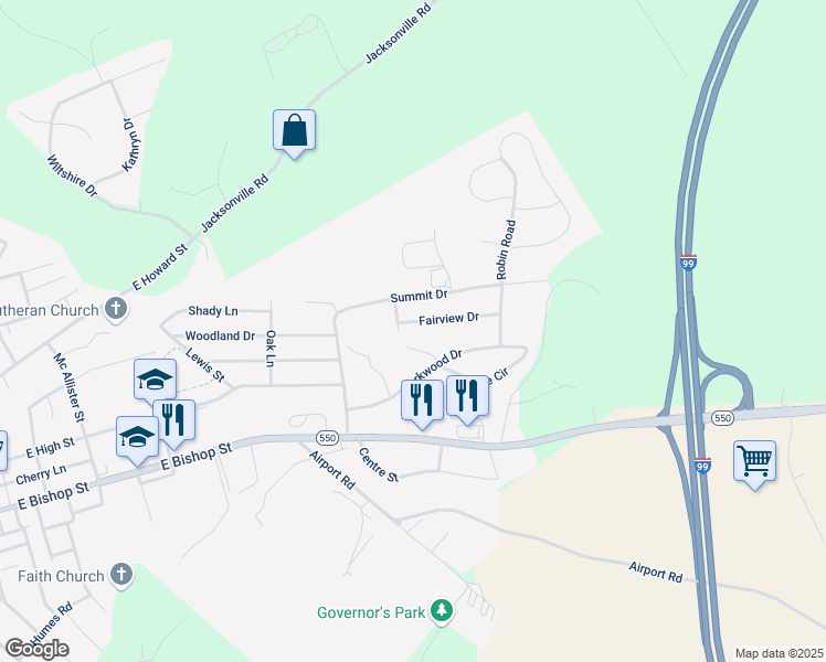 map of restaurants, bars, coffee shops, grocery stores, and more near 1201-1253 Fairview Drive in Bellefonte