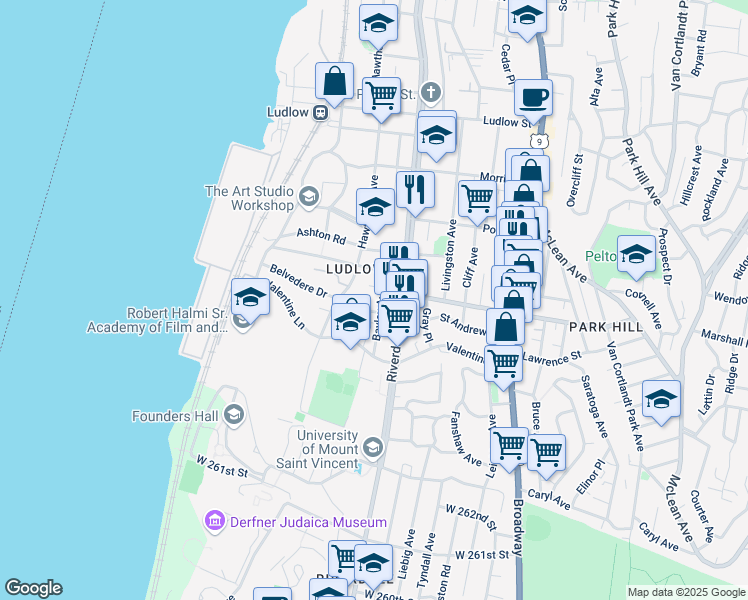 map of restaurants, bars, coffee shops, grocery stores, and more near 408 Hawthorne Avenue in Yonkers
