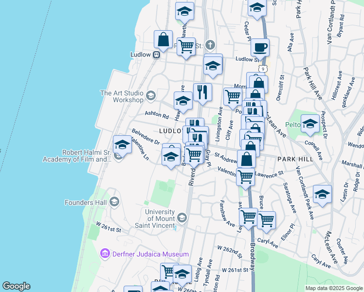 map of restaurants, bars, coffee shops, grocery stores, and more near 408 Hawthorne Avenue in Yonkers