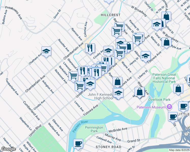 map of restaurants, bars, coffee shops, grocery stores, and more near 236 Edmund Avenue in Paterson