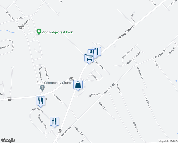 map of restaurants, bars, coffee shops, grocery stores, and more near 311 Chadham Court in Bellefonte