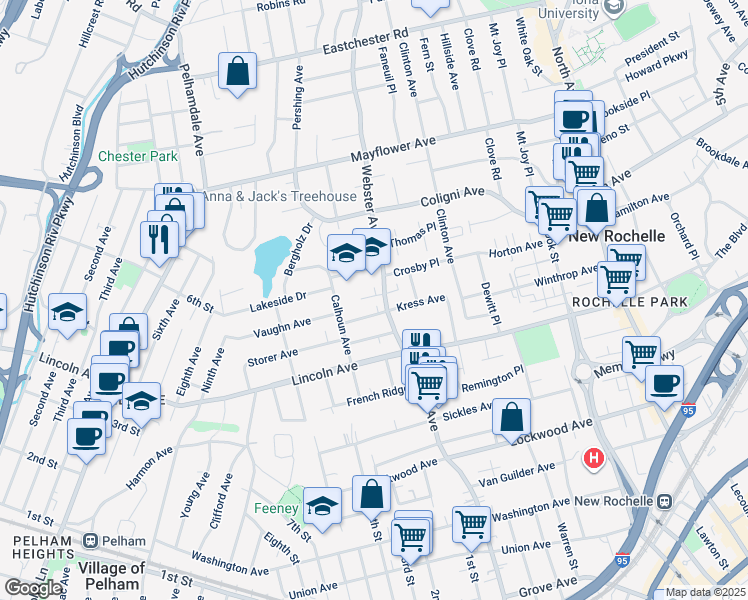 map of restaurants, bars, coffee shops, grocery stores, and more near 456 Webster Avenue in New Rochelle