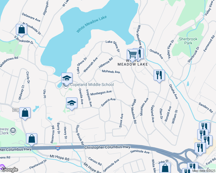 map of restaurants, bars, coffee shops, grocery stores, and more near 12 Calumet Avenue in Rockaway