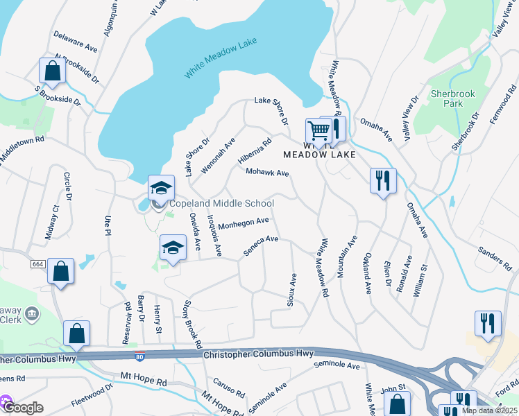 map of restaurants, bars, coffee shops, grocery stores, and more near 12 Calumet Avenue in Rockaway