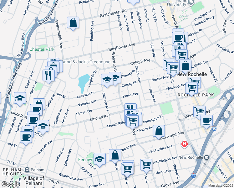 map of restaurants, bars, coffee shops, grocery stores, and more near 456 Webster Avenue in New Rochelle