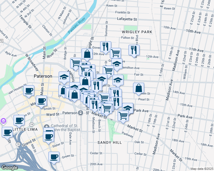 map of restaurants, bars, coffee shops, grocery stores, and more near 276 Doctor Martin Luther King Junior Way in Paterson