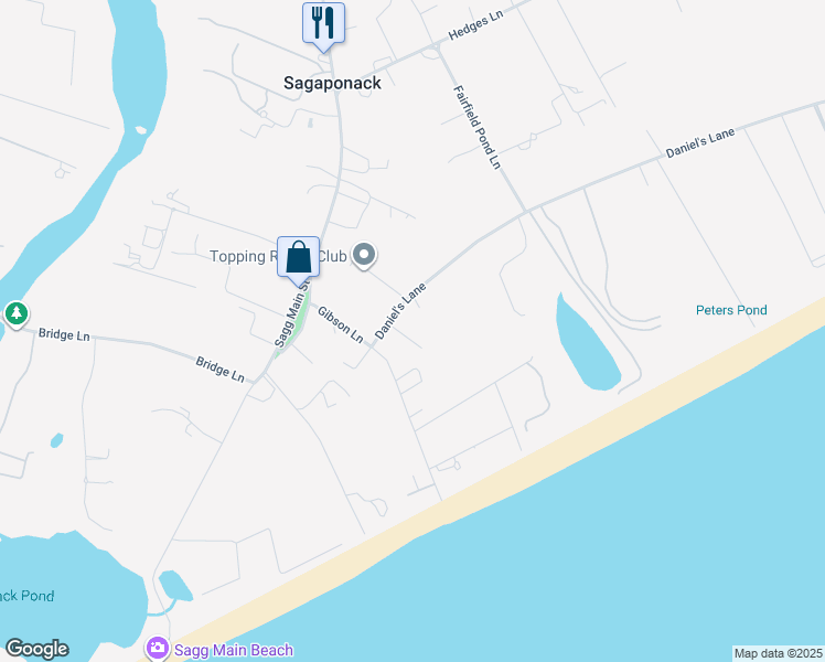 map of restaurants, bars, coffee shops, grocery stores, and more near 63 Daniel's Lane in Sagaponack