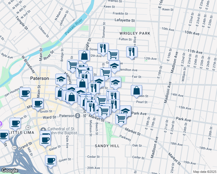map of restaurants, bars, coffee shops, grocery stores, and more near 276 Doctor Martin Luther King Junior Way in Paterson