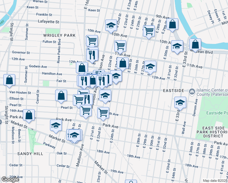 map of restaurants, bars, coffee shops, grocery stores, and more near 534 Doctor Martin Luther King Junior Way in Paterson