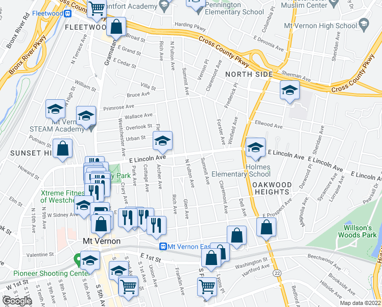 map of restaurants, bars, coffee shops, grocery stores, and more near 226 E Lincoln Ave in Fleetwood