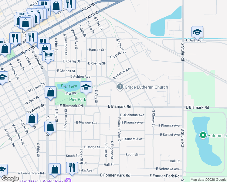 map of restaurants, bars, coffee shops, grocery stores, and more near 500 Plum Rd in Grand Island