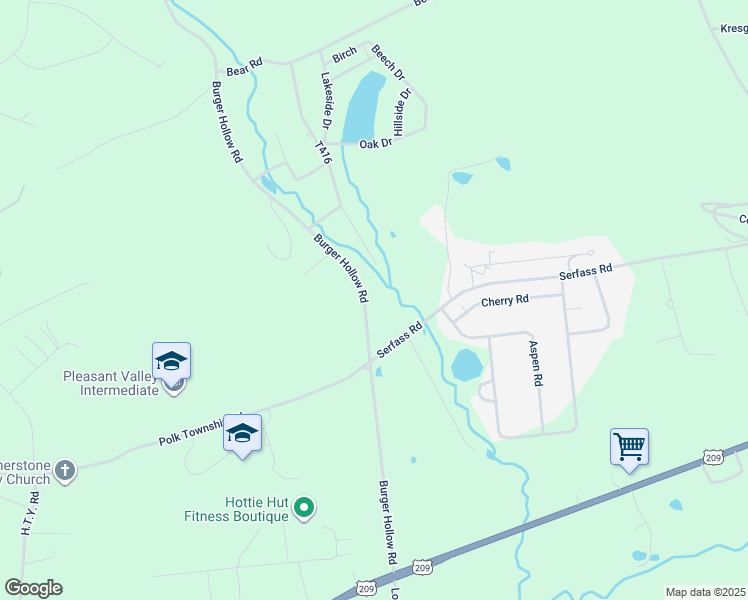 map of restaurants, bars, coffee shops, grocery stores, and more near Burger Hollow Road in Monroe County
