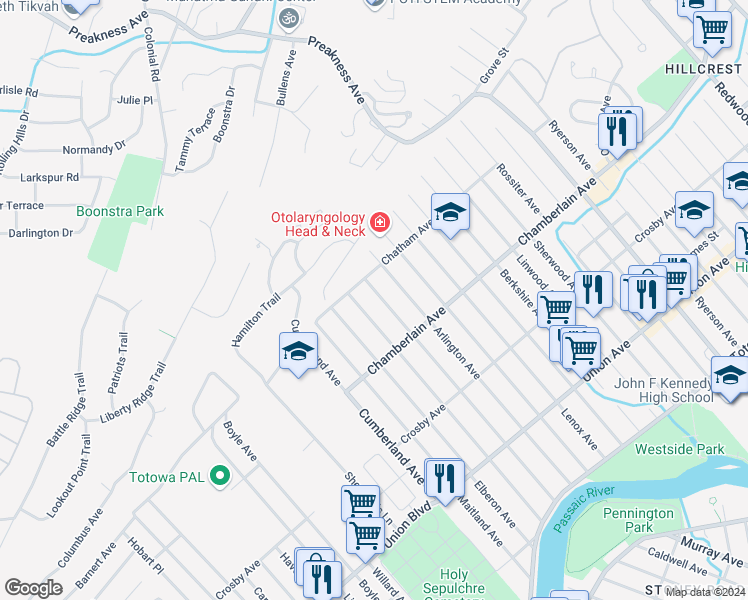 map of restaurants, bars, coffee shops, grocery stores, and more near 271 Burlington Avenue in Paterson