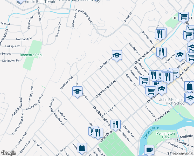 map of restaurants, bars, coffee shops, grocery stores, and more near 271 Burlington Avenue in Paterson