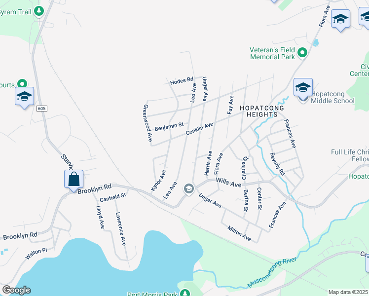 map of restaurants, bars, coffee shops, grocery stores, and more near 32 Leo Avenue in Stanhope