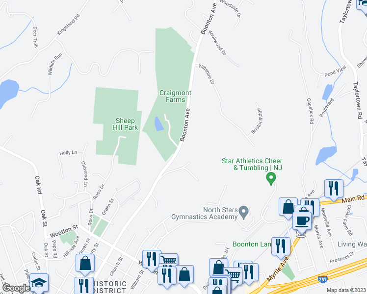 map of restaurants, bars, coffee shops, grocery stores, and more near 822 Boonton Avenue in Boonton