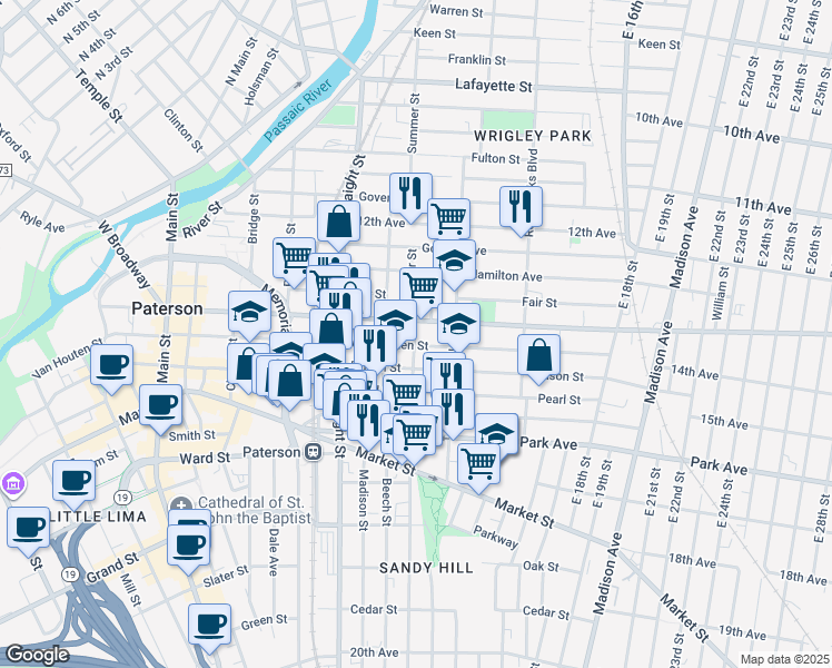 map of restaurants, bars, coffee shops, grocery stores, and more near 276 Doctor Martin Luther King Junior Way in Paterson