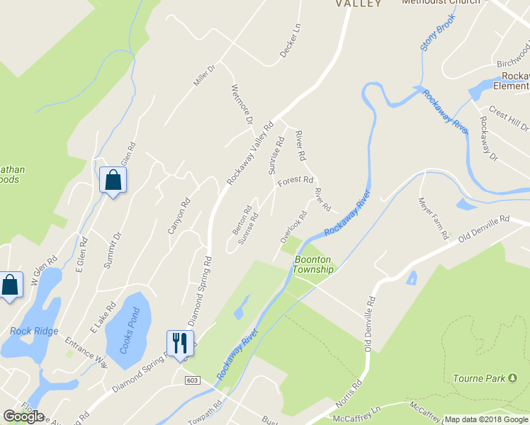 map of restaurants, bars, coffee shops, grocery stores, and more near 4 Rosewood Lane in Boonton Township