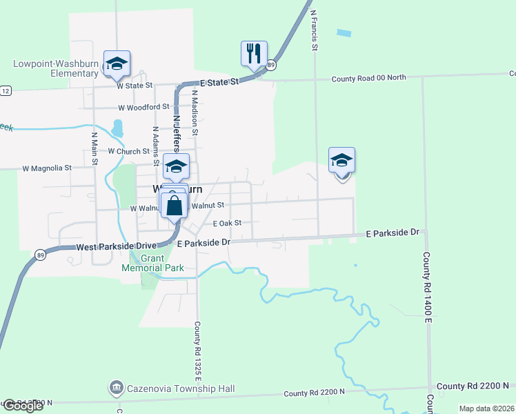map of restaurants, bars, coffee shops, grocery stores, and more near East Walnut Street in Washburn