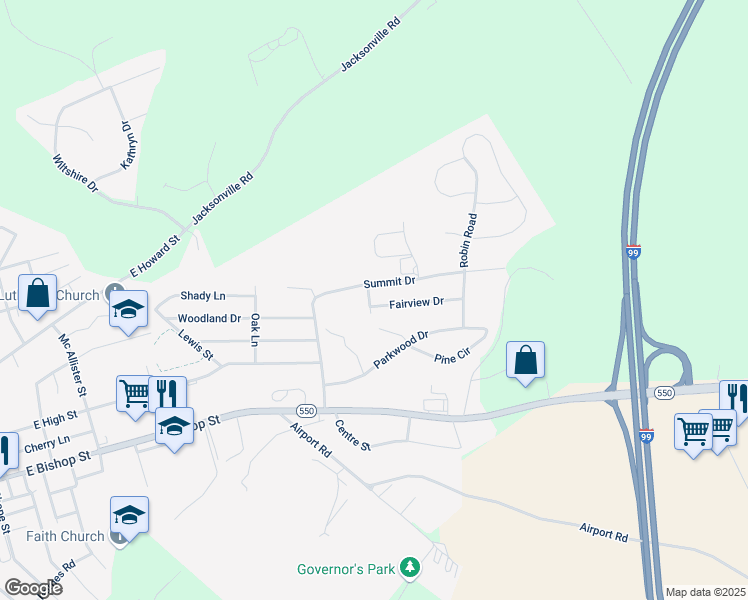 map of restaurants, bars, coffee shops, grocery stores, and more near 1201 Fairview Drive in Bellefonte
