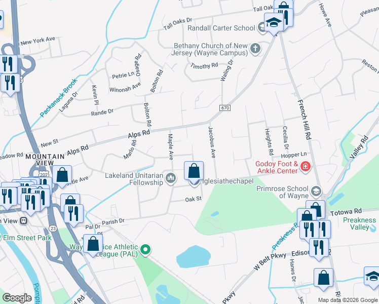 map of restaurants, bars, coffee shops, grocery stores, and more near 32 Grieves Terrace in Wayne