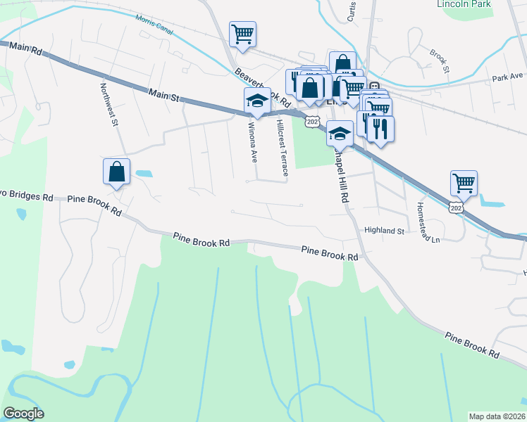 map of restaurants, bars, coffee shops, grocery stores, and more near 30 Rosenbrook Drive in Lincoln Park