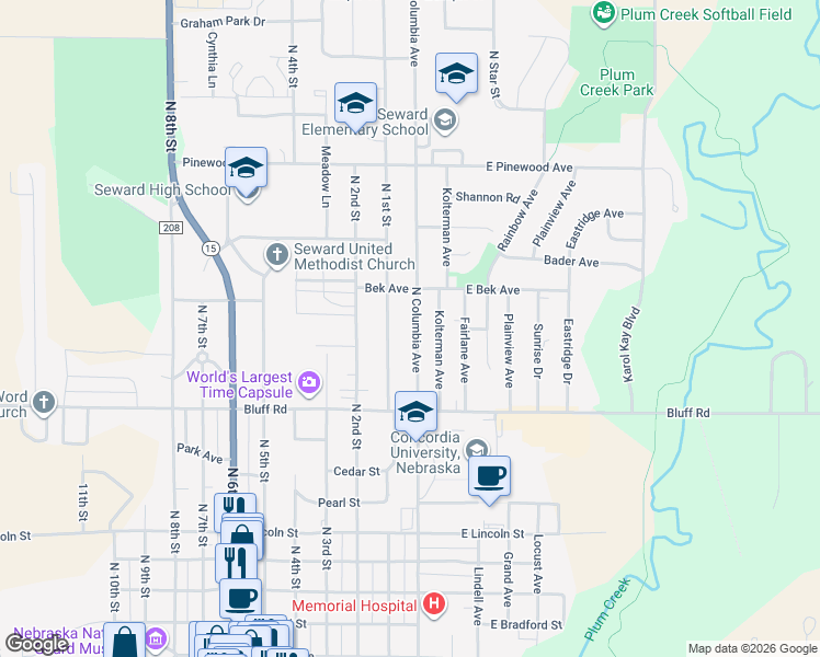 map of restaurants, bars, coffee shops, grocery stores, and more near 1237 North Columbia Avenue in Seward