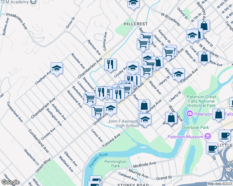 map of restaurants, bars, coffee shops, grocery stores, and more near 236 Edmund Avenue in Paterson