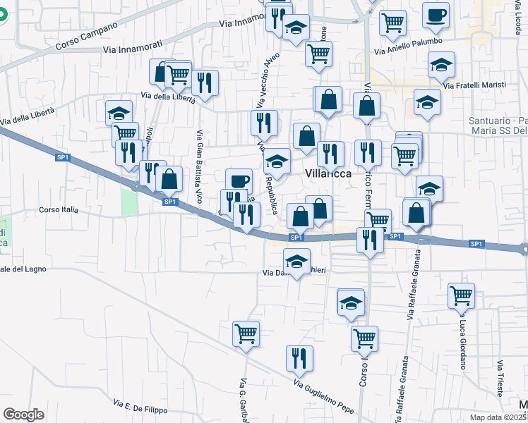 map of restaurants, bars, coffee shops, grocery stores, and more near 80 Corso Italia in Villaricca