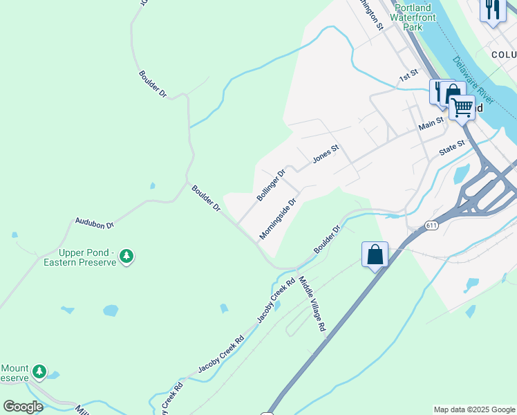 map of restaurants, bars, coffee shops, grocery stores, and more near 49 Bollinger Drive in Mount Bethel