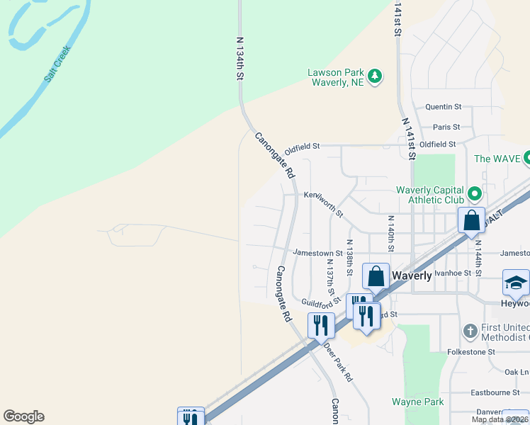 map of restaurants, bars, coffee shops, grocery stores, and more near 13451 Montrose Ct in Waverly