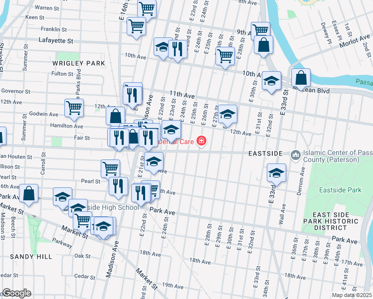 map of restaurants, bars, coffee shops, grocery stores, and more near 569 Doctor Martin Luther King Junior Way in Paterson