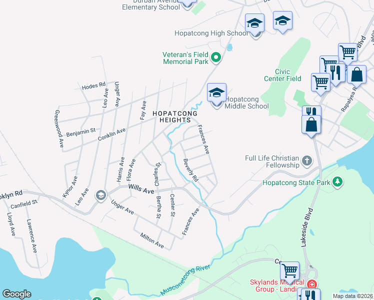 map of restaurants, bars, coffee shops, grocery stores, and more near 40 Beverly Road in Stanhope