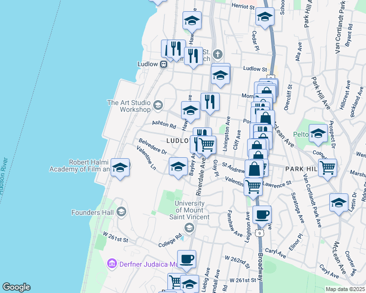 map of restaurants, bars, coffee shops, grocery stores, and more near 408 Hawthorne Avenue in Yonkers