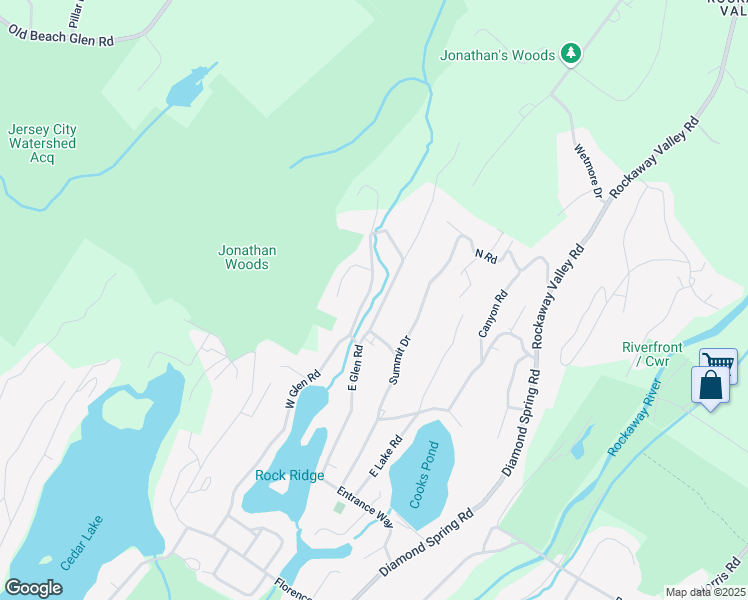 map of restaurants, bars, coffee shops, grocery stores, and more near 85 East Glen Road in Denville