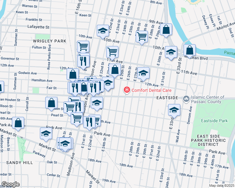 map of restaurants, bars, coffee shops, grocery stores, and more near 569 Doctor Martin Luther King Junior Way in Paterson