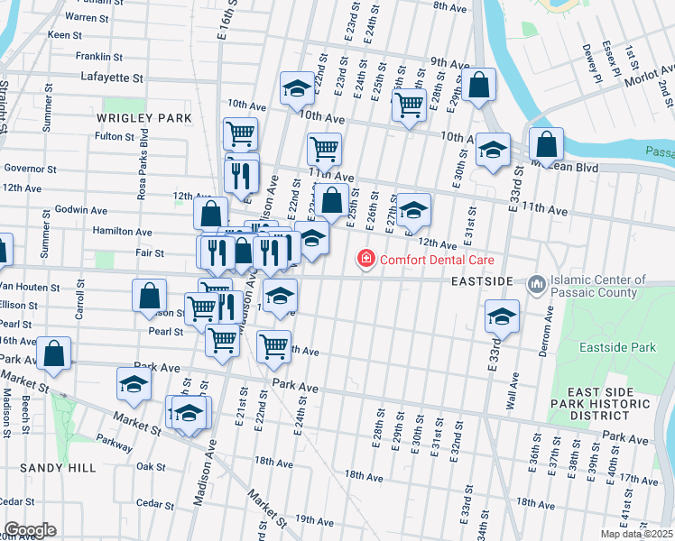 map of restaurants, bars, coffee shops, grocery stores, and more near 569 Doctor Martin Luther King Junior Way in Paterson
