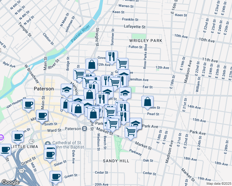 map of restaurants, bars, coffee shops, grocery stores, and more near 276 Doctor Martin Luther King Junior Way in Paterson