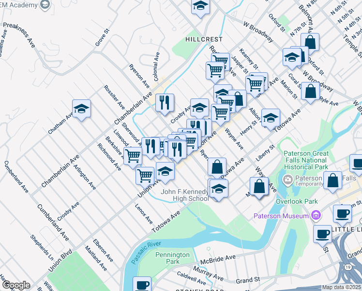map of restaurants, bars, coffee shops, grocery stores, and more near 236 Edmund Avenue in Paterson