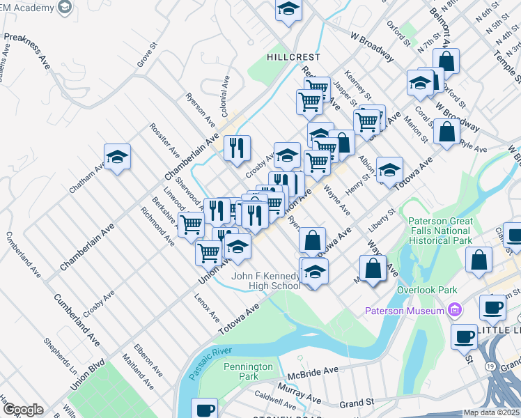 map of restaurants, bars, coffee shops, grocery stores, and more near 236 Edmund Avenue in Paterson