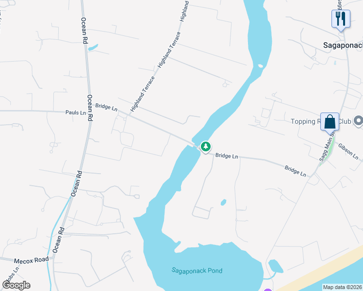 map of restaurants, bars, coffee shops, grocery stores, and more near 247 Bridge Lane in Bridgehampton