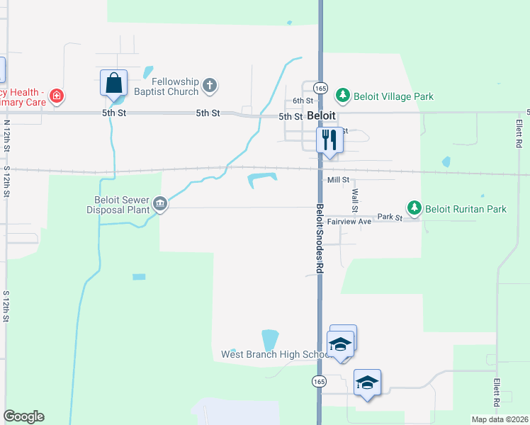 map of restaurants, bars, coffee shops, grocery stores, and more near 18181 Derr Avenue in Beloit