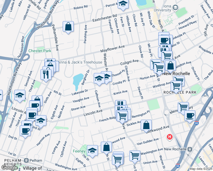 map of restaurants, bars, coffee shops, grocery stores, and more near 456 Webster Avenue in New Rochelle