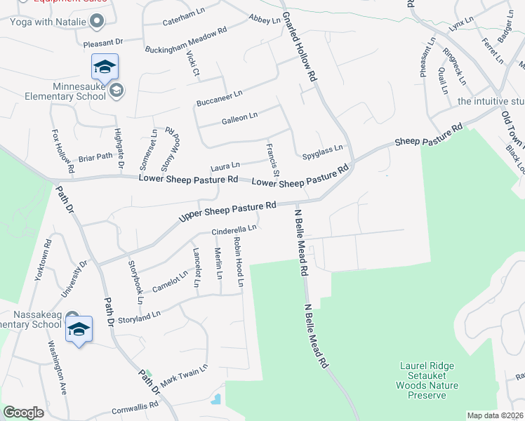 map of restaurants, bars, coffee shops, grocery stores, and more near 68 Upper Sheep Pasture Road in Setauket- East Setauket