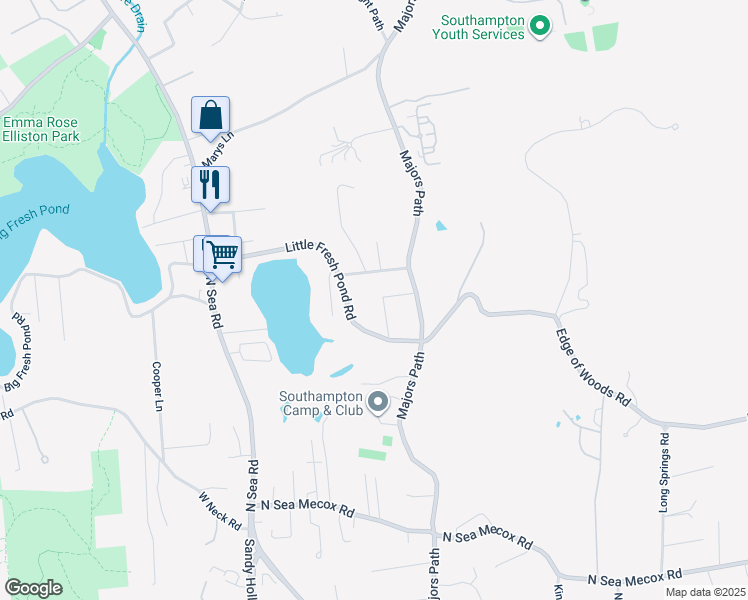 map of restaurants, bars, coffee shops, grocery stores, and more near 15 Apple Road in Southampton