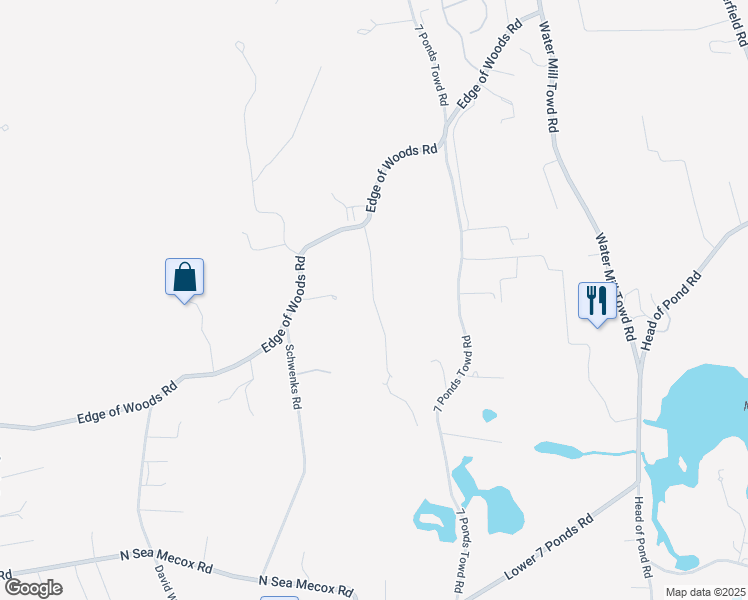 map of restaurants, bars, coffee shops, grocery stores, and more near Wood Edge Ct in Water Mill