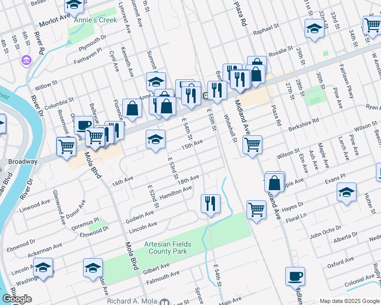 map of restaurants, bars, coffee shops, grocery stores, and more near 121 16th Avenue in Elmwood Park