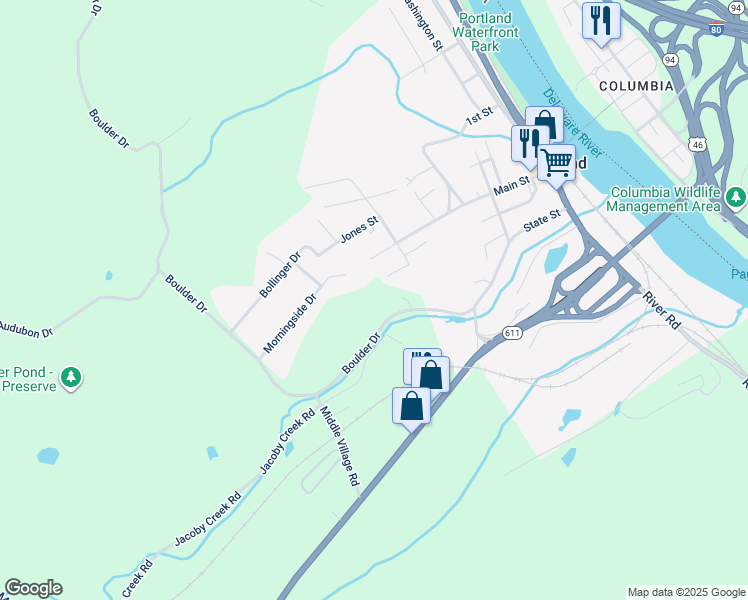 map of restaurants, bars, coffee shops, grocery stores, and more near 954 Boulder Drive in Mount Bethel