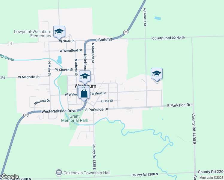 map of restaurants, bars, coffee shops, grocery stores, and more near 300-398 East Walnut Street in Washburn